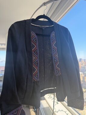 Intermix Blacm Embroidered Open-Front Jacket with Geometric Trim